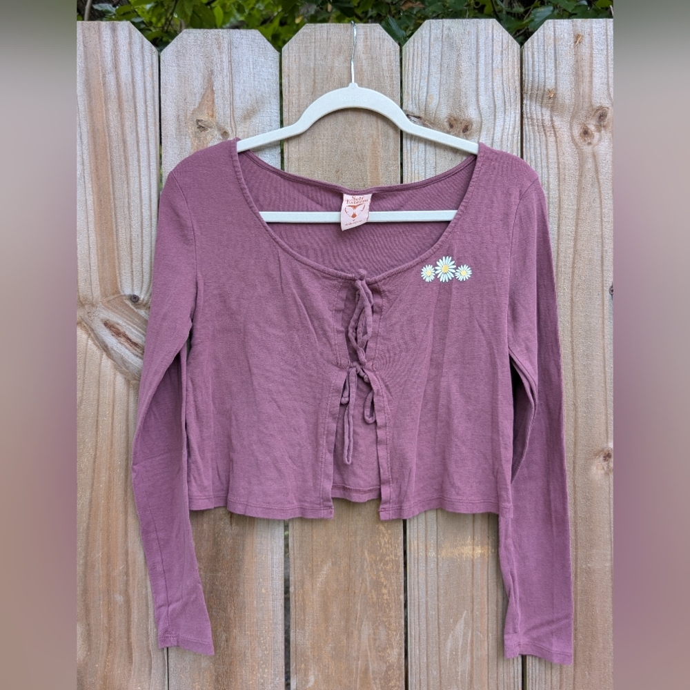Self Esteem Burgundy Maroon Red Long Sleeve Tie Front Crop Top